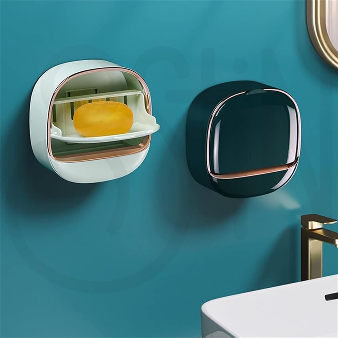 Wall Mounted Soap Holder Box with Lid | Waterproof Self-Adhesive Soap Storage Case for Bathroom