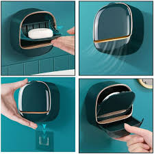Wall Mounted Soap Holder Box with Lid | Waterproof Self-Adhesive Soap Storage Case for Bathroom